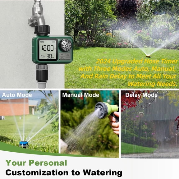 2 Pcs Sprinkler Timers, XinFuturse Water Timer, Programmable Garden Hose Timer with Rain Delay, Manual & Automatic Watering System, Waterproof Irrigation Controller