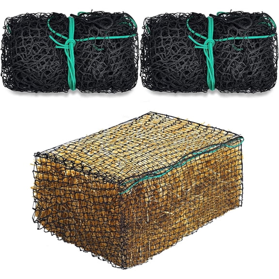 2 Pcs Square Bale Hay Net 5 mm Thick 47 x 20 x 20 Inch Black Large Bale Net Whole Slow Feeder Hay Bags Horse Full Hay Net Feeding Supplies for Horse Mule Goat Cattle Feed