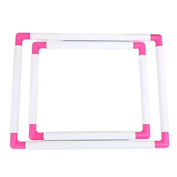 2 Pcs Square Embroidery Hoops Set,Plastic Cross Stitch Snap Frames,Clip Frame Sets with Pink Corners,Universal DIY Sewing Tool for Quilting