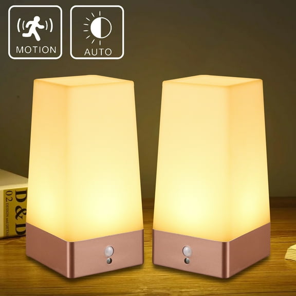 2 Pcs Square LED Motion Sensor Table Lamp, Bedside Lamp Use 3*AAA Batteries(Batteries Not Included)