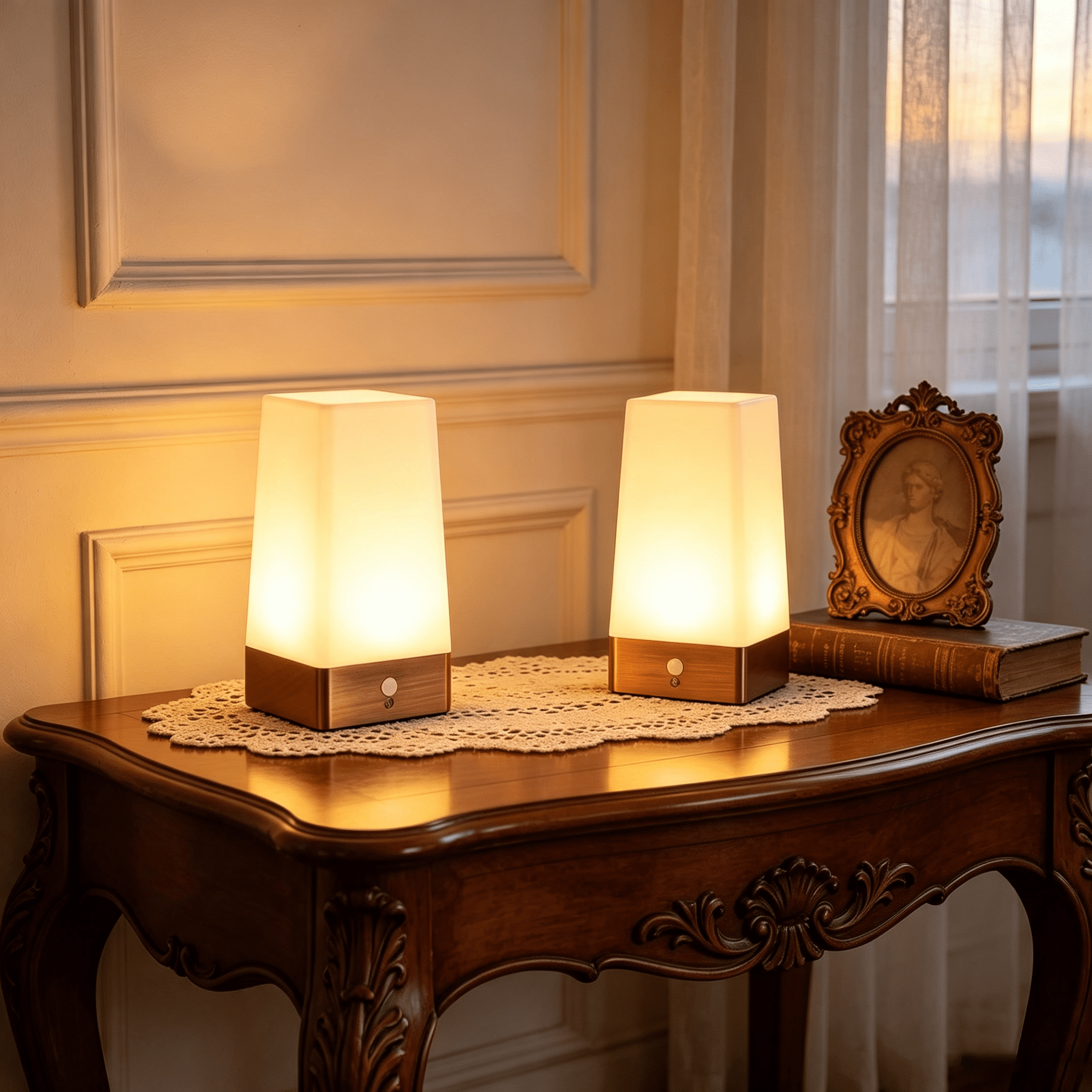 2 Pcs Square LED Motion Sensor Table Lamp, Bedside Lamp Use 3*AAA Batteries(Batteries Not Included)