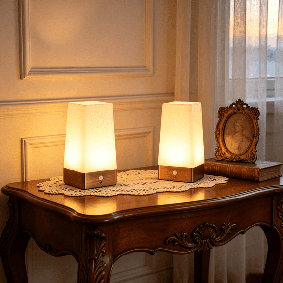 2 Pcs Square LED Motion Sensor Table Lamp, Bedside Lamp Use 3*AAA Batteries(Batteries Not Included)