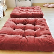2 Pcs Square Meditation Floor Pillow Room Decor, Memory Foam Floor Pillow Seat Pad, Comfort Tatami Seat Cushion, Thick Tufted Seat Cushion for Living Room Indoor, Rose Red