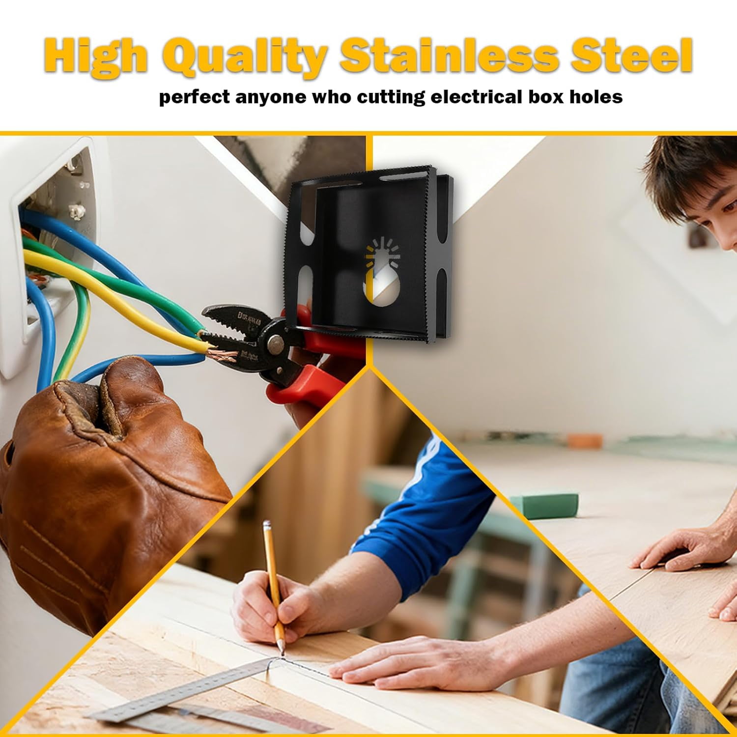 2 Pcs Square Slot Drywall Outlet Cutter - Hardened Steel One-Step Electrical Box Cutter for Drywall/Sheetrock, Compatible with Dewalt 20V & Milwaukee M18 Oscillating Multi-Tools