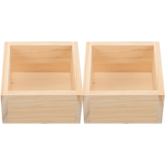 2 Pcs Square Wooden Box Personalized Plant Decor Home Flower Vase