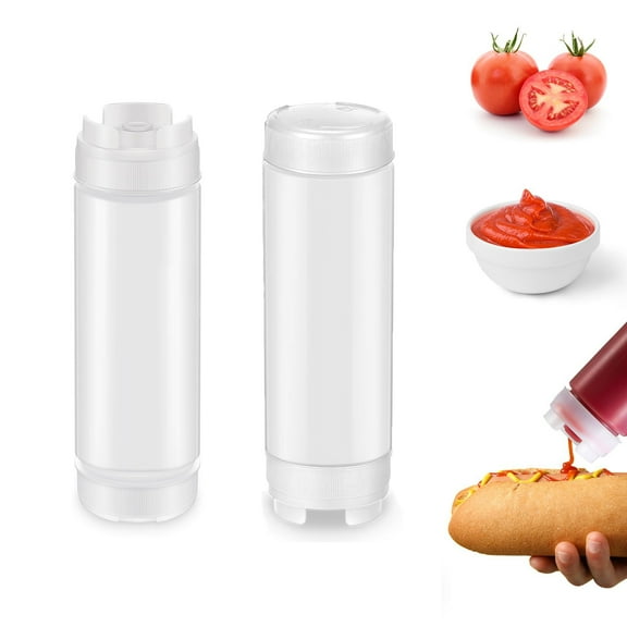 2 Pcs Squeeze Bottles Refillable 20 oz, Inverted Plastic Tip Large Valve Dispenser Condiment Squeeze Bottle for Sauces Ketchup Sour Cream Self Sealing Syrup Dispenser for Restaurants