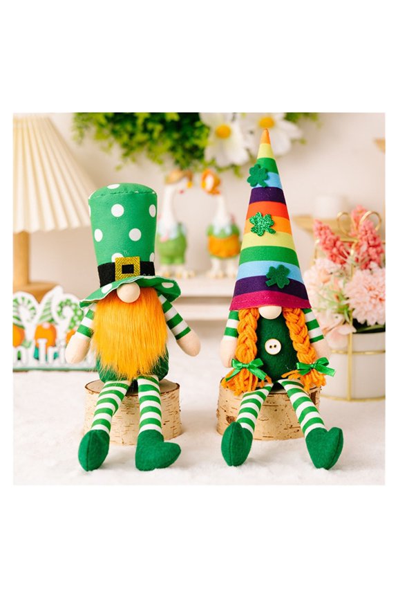 2 Pcs St.Patrick's Day Gnome Plush Decor Home Table Ornament Decor