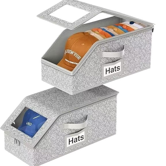 2 Pcs Stackable Hat Storage for Baseball Caps Hat Storage Box Stackable Baseball Cap Storage Organizer Bin Boxes for Para Hombre