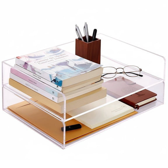 2 Pcs Stackable Paper Letter Tray, A4 Size Acrylic Desk Organizer with Open Front, Clear File & Document Holder for Office Storage, Vertical Tray for Desk Organization