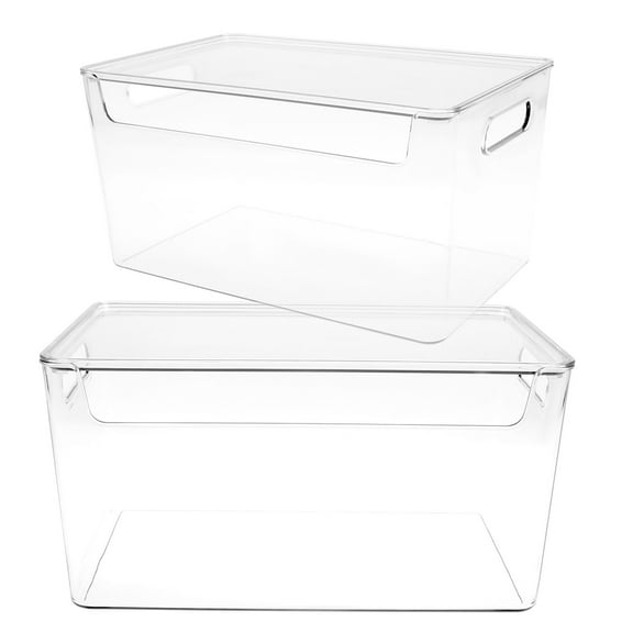 2 Pcs Stackable Storage with Bamboo Top for Kitchen Laundry Room Organization,with Lid, Trash Bag Storage Dispenser Roll Holder Extra Large Trash Bag/Plastic Garbage Bag Dispenser