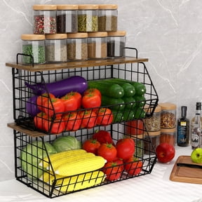 2 Pack Stackable Wire Basket, Pantry Organizer and Storage for Kitchen Counter, Fruit Baskets for Fruit, Vegetable, Bread