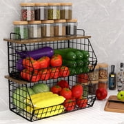 2 Pack Stackable Wire Basket, Pantry Organizer and Storage for Kitchen Counter, Fruit Baskets for Fruit, Vegetable, Bread