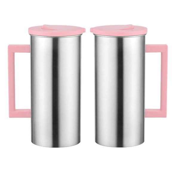 2 Pcs Stainless 1.8L / 61 Ounces/ 0.5 Gallon Water Pitcher Juice Ice Tea Jug Cafe Serving, Great For Kitchen Restaurant, Pink