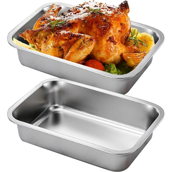 2 Pcs Stainless Steel Baking Pans, 9x13 Inch Rectangle Lasagna Pan, Stackable Deep Dish for Brownie or Casserole
