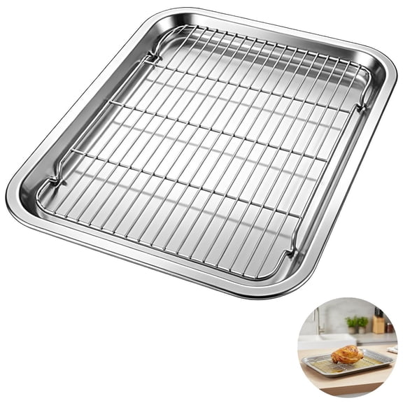 2 Pcs Stainless Steel Baking Sheet With Wire Rack Set, 12.6 x 8.7 in Cookie Sheet Pan, Oil Draining Tray and Cooling Rack, Sturdy & Easy to Clean