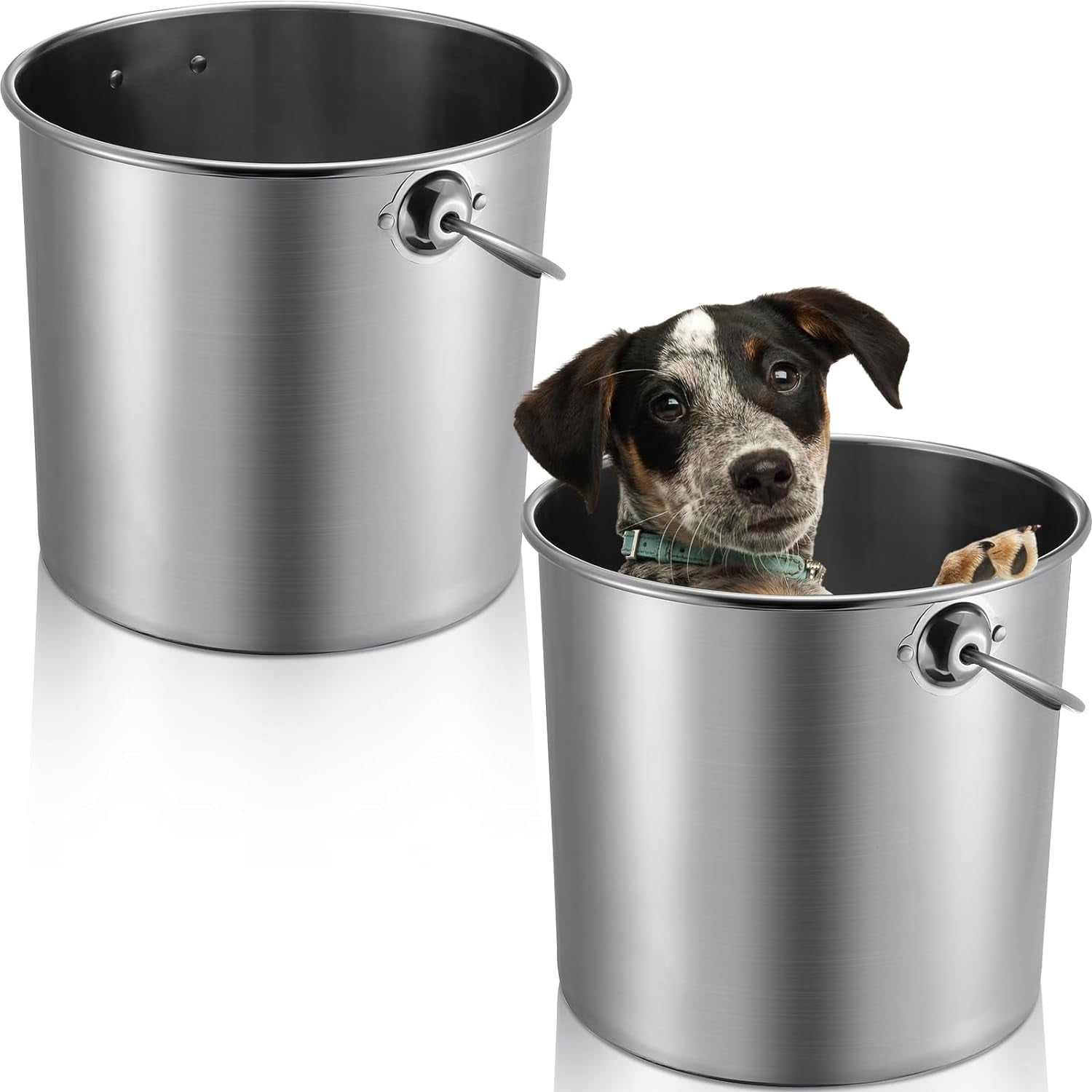 2 Pcs Stainless Steel Bucket Great for Pet Cleaning, Multipurpose Metal
