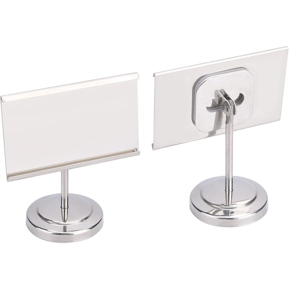 2 Pcs Stainless Steel Business Card Holders Desktop Card Display Holders Table Name Card Holder with Base for Desk Office Business Card Display Metal Stainless Steel Color