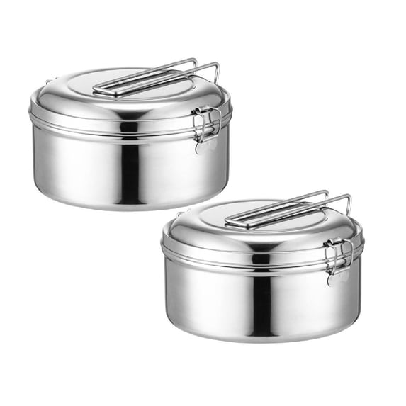 2 Pcs Stainless Steel Camping Cook Pot, Camping Cookware with Lid and Folding Handle, Large Capacity Bento Pot for Outdoor Backpacking Camping Hiking Picnic