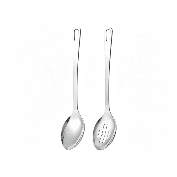 2 Pcs Stainless Steel Cooking Spoons Set, Solid & Slotted Metal Serving Spoons, Heavy Duty Sturdy Large Soup Ladle, High Heat Resistant Kitchen Cooking Utensils for Mixing, Stirring, Easy to Clean