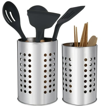 2 Pcs Stainless Steel Cooking Utensil Holder, Kitchen Utensil Drying Cylinder, Spoon Holder, Cooking Utensil Organizer for All Kitchens