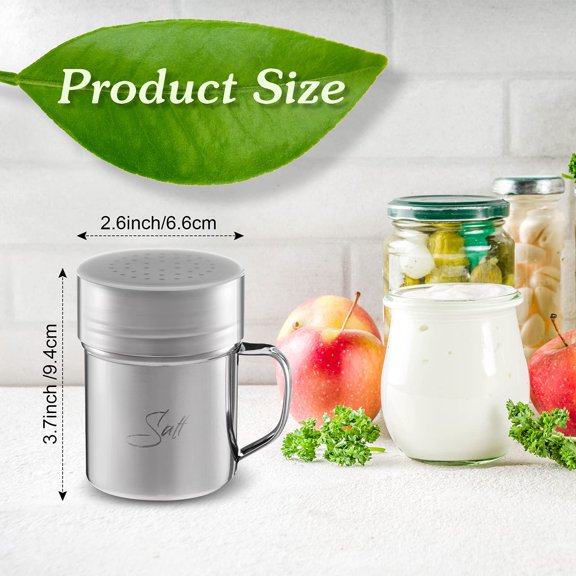 2 Pcs Stainless Steel Dredge Shaker with Lid and Handle 9.4 x 6.6 cm