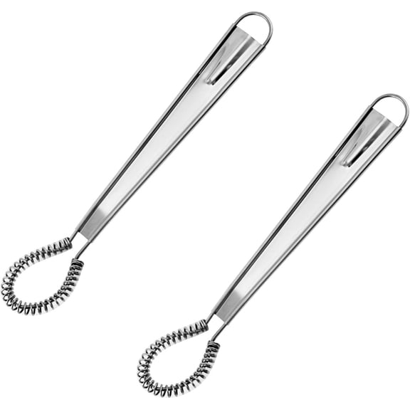 2 Pcs Stainless Steel Egg Whisk Mini Handheld Egg Whisk Beater Set Manual Spring Coil Wire Whisk Blender Small Hand Whisker Egg Stirrer for Kitchen Cooking Baking Mixing Beating