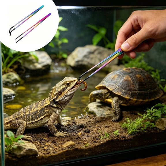 2 Pcs Stainless Steel Feeding Tweezers Set, Straight and Curved Reptile Tongs with Smooth Tips, Long Aquarium Planting Scissors for Lizard, Gecko, Fish Tank Aquascaping and Pet Care