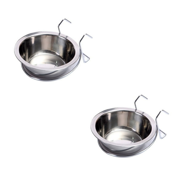 2 Pcs Stainless Steel Hanging Dog Bowls in Silver for Food and Water