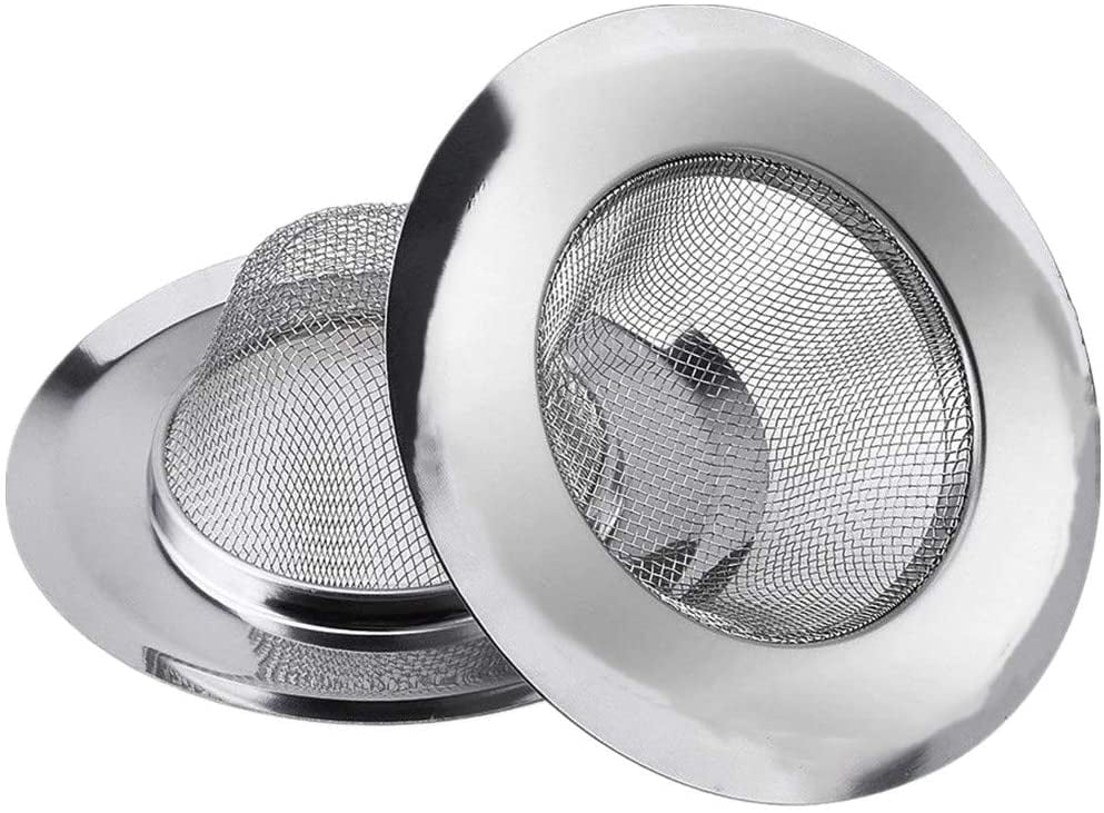 2 Pcs Stainless Steel Kitchen Mesh Silver Sink Strainer Large Wide Rim ...