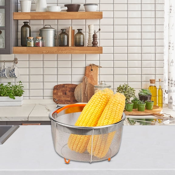 2 Pcs Stainless Steel Mesh Steamer Basket for 6 QT , 304 Food Grade Steam Insert with Handle, Multi-Functional Steamer & Strainer for Pressure Cooker