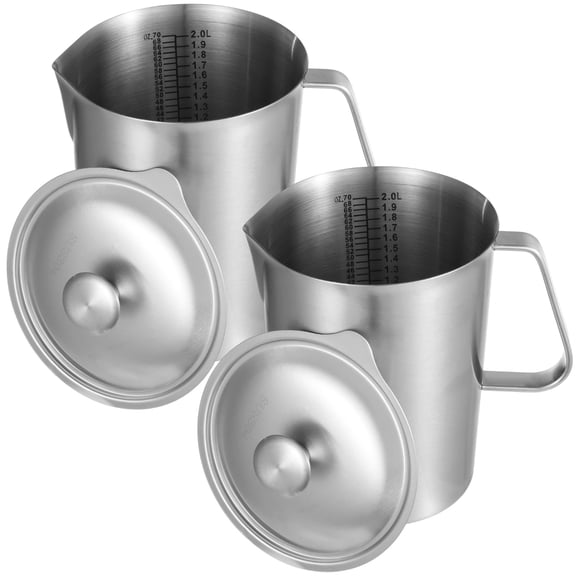 2 Pcs Stainless Steel Pitchers with Lids, 70 oz Large Measuring Pitcher with Dual Scale, Milk Frothing Jug for Espresso Latte Art, Iced Tea Container