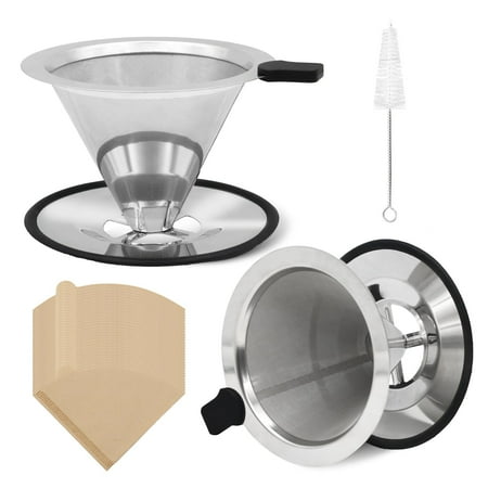 2 Pcs Stainless Steel Pour Over Coffee Dripper Double Layer Mesh Filter Cup Stand Home Office Use, Stainless Filter Cup, Stainless Coffee Dripper with Filter Paper and Cleaning Brush (3.9*3.34) price history and forecast - SPOKKI