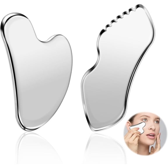 2 Pcs Stainless Steel Scraping Facial Tool for Jawline Sculpting and Decongestive Lymphatic Drainage, Face Massager Tool