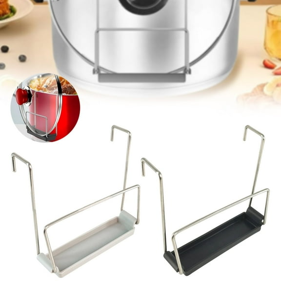 2 Pcs Stainless Steel Slow Cooker Lid Holder, Pot Lid Organizer Rack With Silicone, Kitchen(Grey+Black)