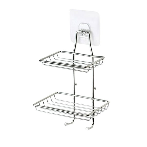 2 Pcs Stainless Steel Soap Rack Wall Mounted, Non Perforated Bathroom Storage Shelf, Rustproof 2-Tier Organizer for Shower Gel & Soap, 5x4x8 Inch Space Saving Hook Design