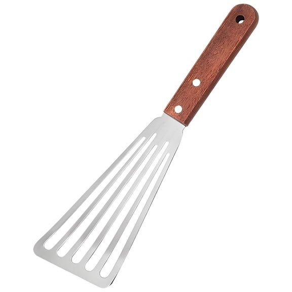 2 Pcs Stainless Steel Spatula Set, Wooden Handle, Multi-Purpose Cooking Tools for Frying, Grilling, and Stir-frying, Heavy Duty Scraper with Perforated Head