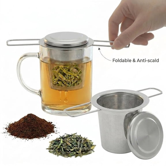 2 Pcs Tea Strainers for Loose Tea,Stainless Steel Tea Infuser Steeper Strainer with Foldable Handle and Lid Reusable,for Hanging on Teapots, Mugs, Cups to Steep Loose Leaf Tea and Coffee