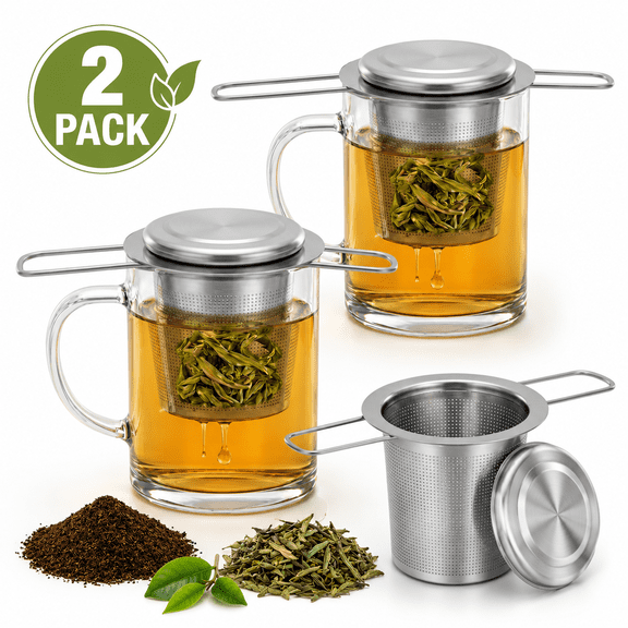 2 Pcs Stainless Steel Tea Strainers for Loose Leaf Tea & Coffee, Fine Mesh Tea Infuser for Hanging on Teapots, Mugs, Cups, Long Handle Tea Filter Steeper Set
