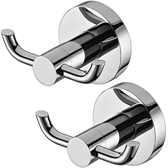 2 Pack 304 Stainless Steel Towel Hooks – Double Robe Hooks, Wall Mounted, Heavy Duty, Rustproof, with Screws, for Bathroom & Kitchen, Silver