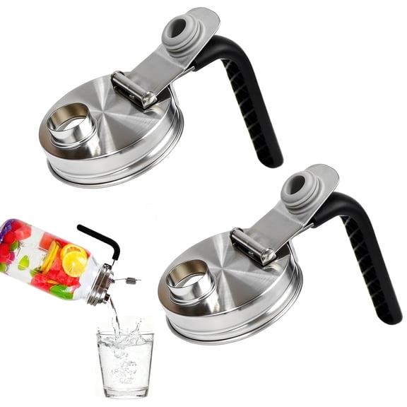 2 Pcs Stainless Steel Wide Mouth Mason Jar Pitcher Lids with Pour Spout, Leak Proof Flip Cap Airtight Seal for Drinking Salad Dressing Food Storage