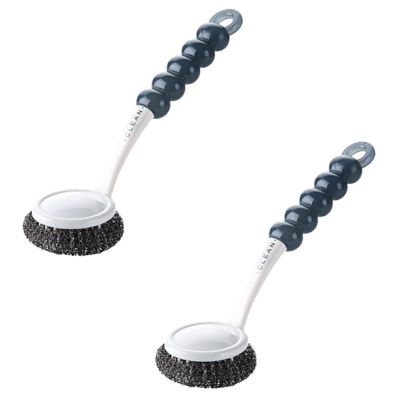 2 Pcs Stainless Steel Wool Scrubber with Handle, Kitchen Steel Wool Pot Scrubber Metal Scrubber Dish Scrub Brush, Steel Scrubbers for Cleaning Dishes Pots, Pans, Grills, Sinks, Dishwashing Supplies