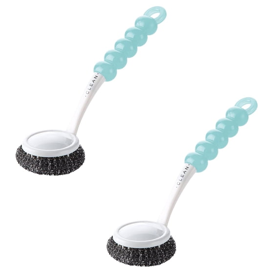 2 Pcs Stainless Steel Wool Scrubber with Handle, Kitchen Steel Wool Pot Scrubber Metal Scrubber Dish Scrub Brush, Steel Scrubbers for Cleaning Dishes Pots, Pans, Grills, Sinks, Dishwashing Supplies