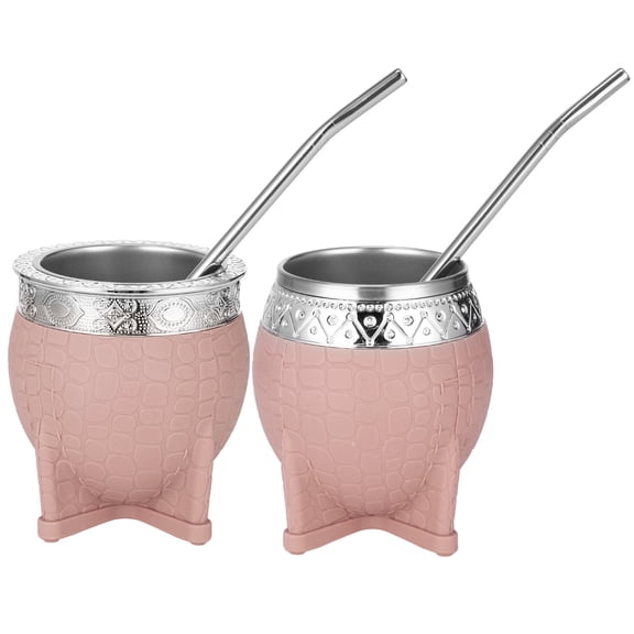 2 Pcs Stainless Steel Yerba Mate Cup Set, 6.1 oz Wide Mouth & Narrow Mouth with Stainless Steel Straws for Traditional Mate Tea Drinking