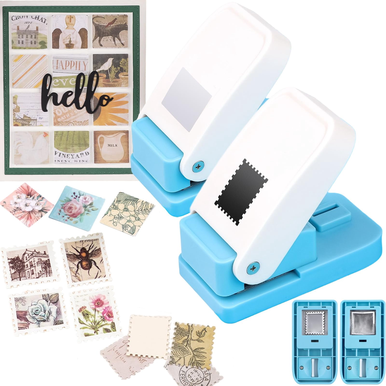 Rectangular Paper Punch 2 Pcs Stamp Punch, 1.5X1.2 Inch Rectangle & 1.5 Inch Square Stamp Hole ...