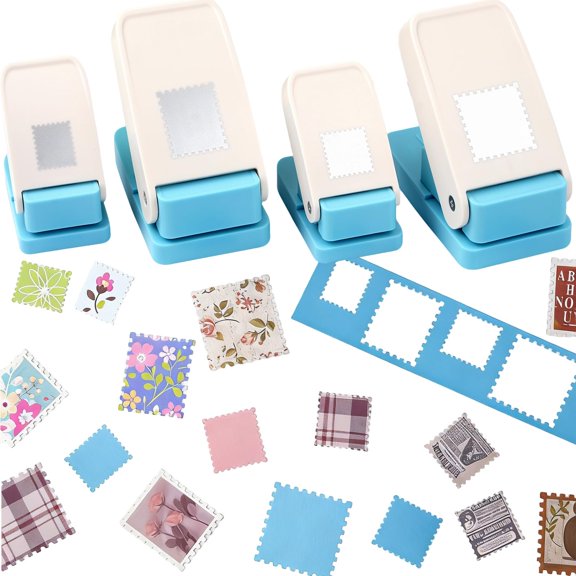 2 Pcs Stamp Punch, 1.5X1.2 Inch Rectangle & 1.5 Inch Square Stamp Hole Puncher Big, Stamps Paper Punch Large, Postage Stamps Cutter Hole Puncher, Paper Punches for Crafting Scrapbooking, Card Making
