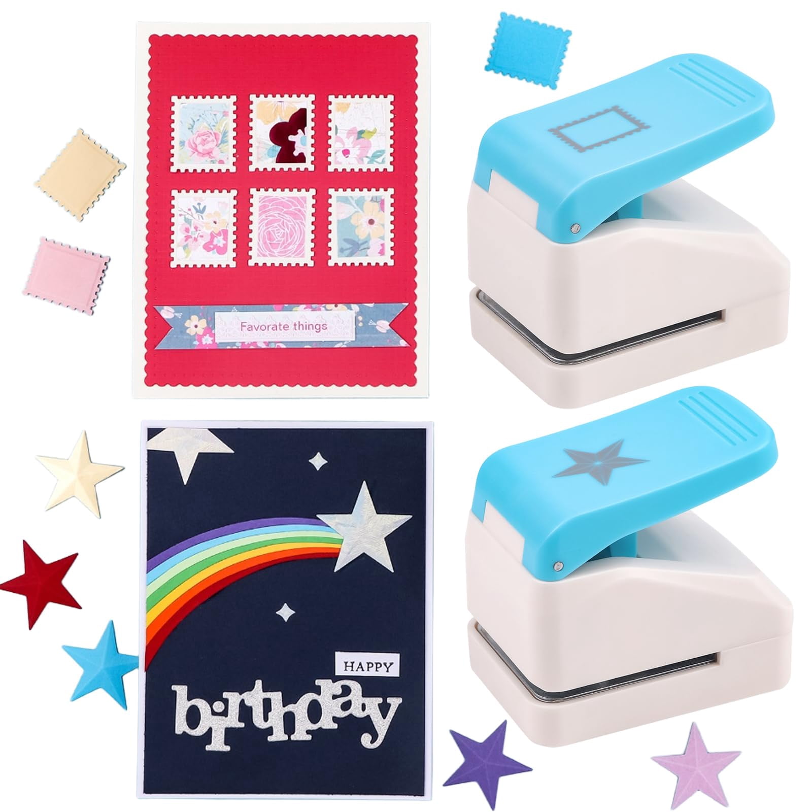 Rectangular Paper Punch 2 Pcs Stamp Punch, 1.5X1.2 Inch Rectangle & 1.5 Inch Square Stamp Hole ...