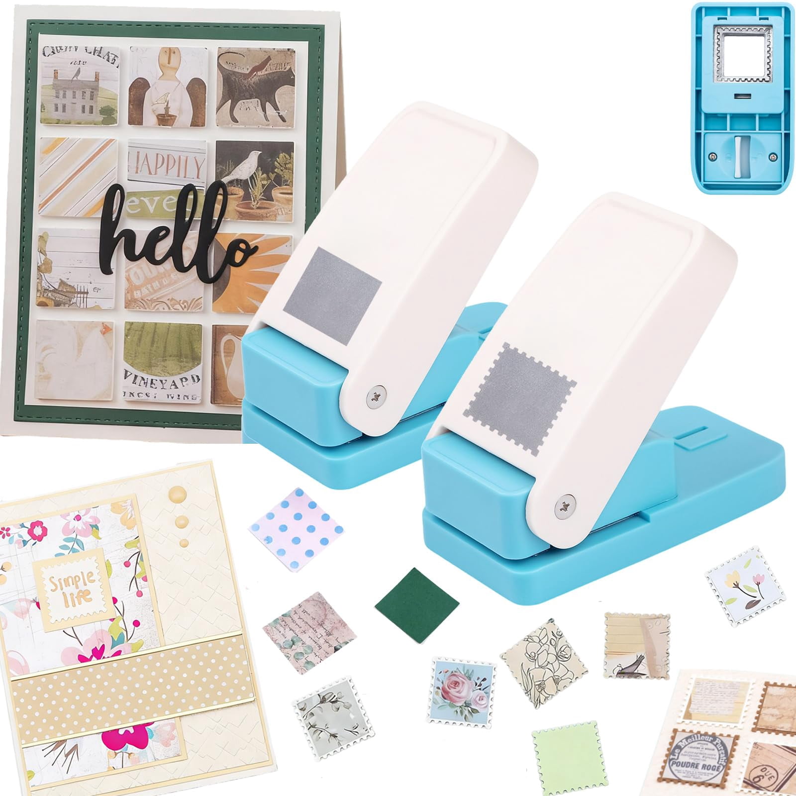 Rectangular Paper Punch 2 Pcs Stamp Punch, 1.5X1.2 Inch Rectangle & 1.5 Inch Square Stamp Hole ...