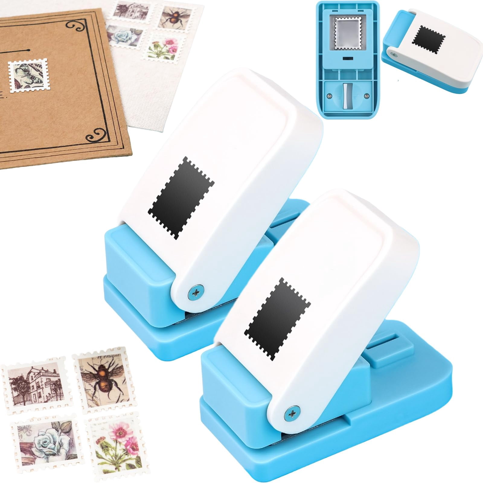 Rectangular Paper Punch 2 Pcs Stamp Punch, 1.5X1.2 Inch Rectangle & 1.5 Inch Square Stamp Hole ...
