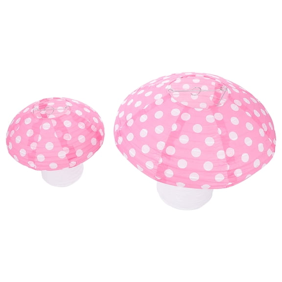 2 Pcs Mushroom Paper Lanterns Folding 3d Ornament Fake Child Pink