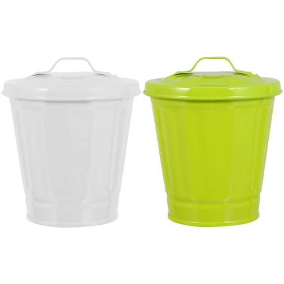 2 Pcs Stoage Bins Storage Basket Galvanized Tin Waste Small Trash Can with Lid Desktop Dump Bucket Cover Cans Iron Office